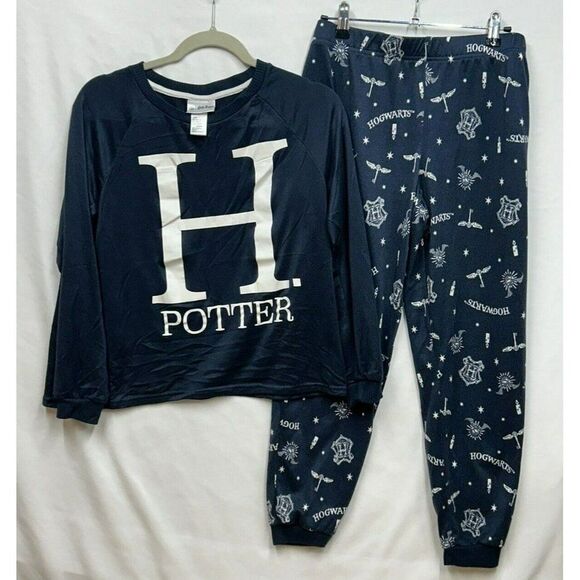 Harry Potter Wizarding World Pajama Sleepwear Navy Blue White Set Size‎ Medium - Picture 1 of 8